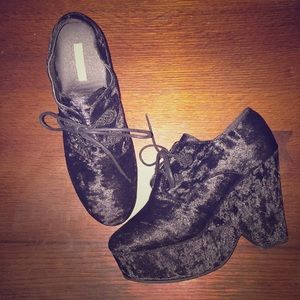 Ecote velvet lace-up platform wedges